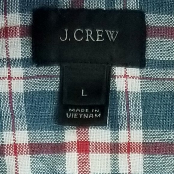J Crew Large Baird Mcnutt Irish Linen Red White and Blue Button Down Check Shirt - Picture 3 of 8